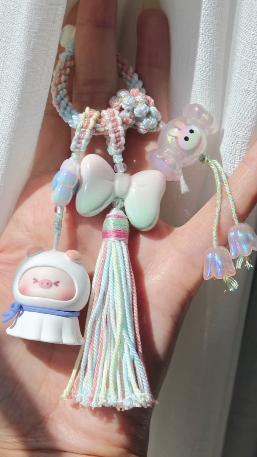 Tibetan Macrame Tassel Pendant Pastel Bag Charm