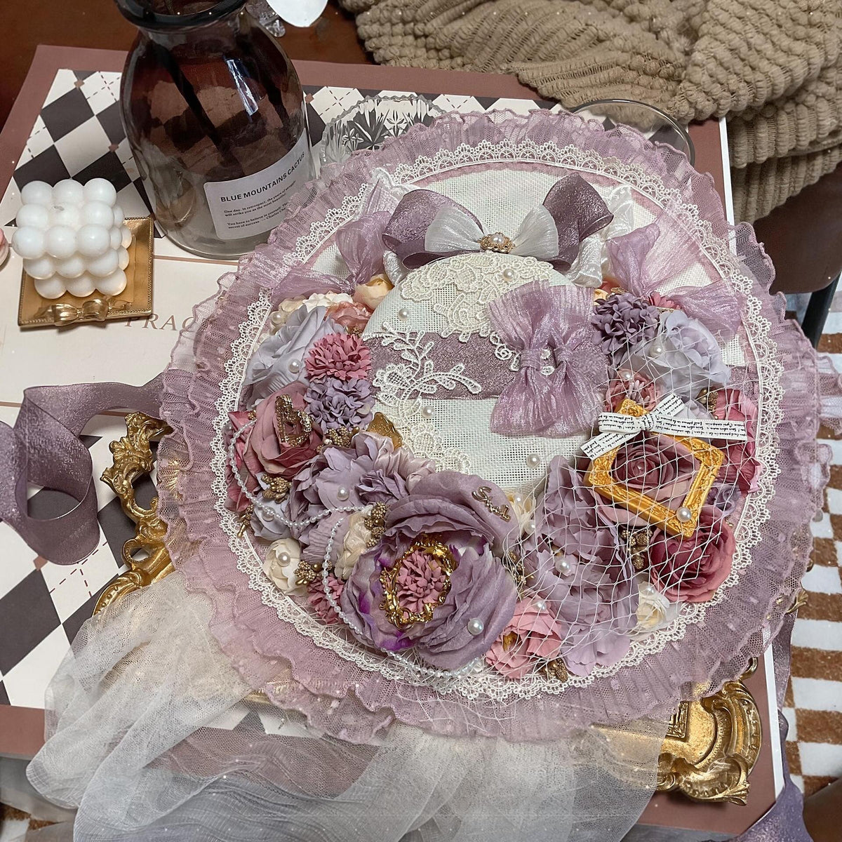 Lolita Bonnet with Purple Lace Trim