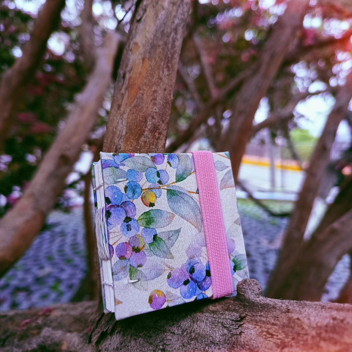 Handmade Square Sketchbook with Blueberry Fabric Cover