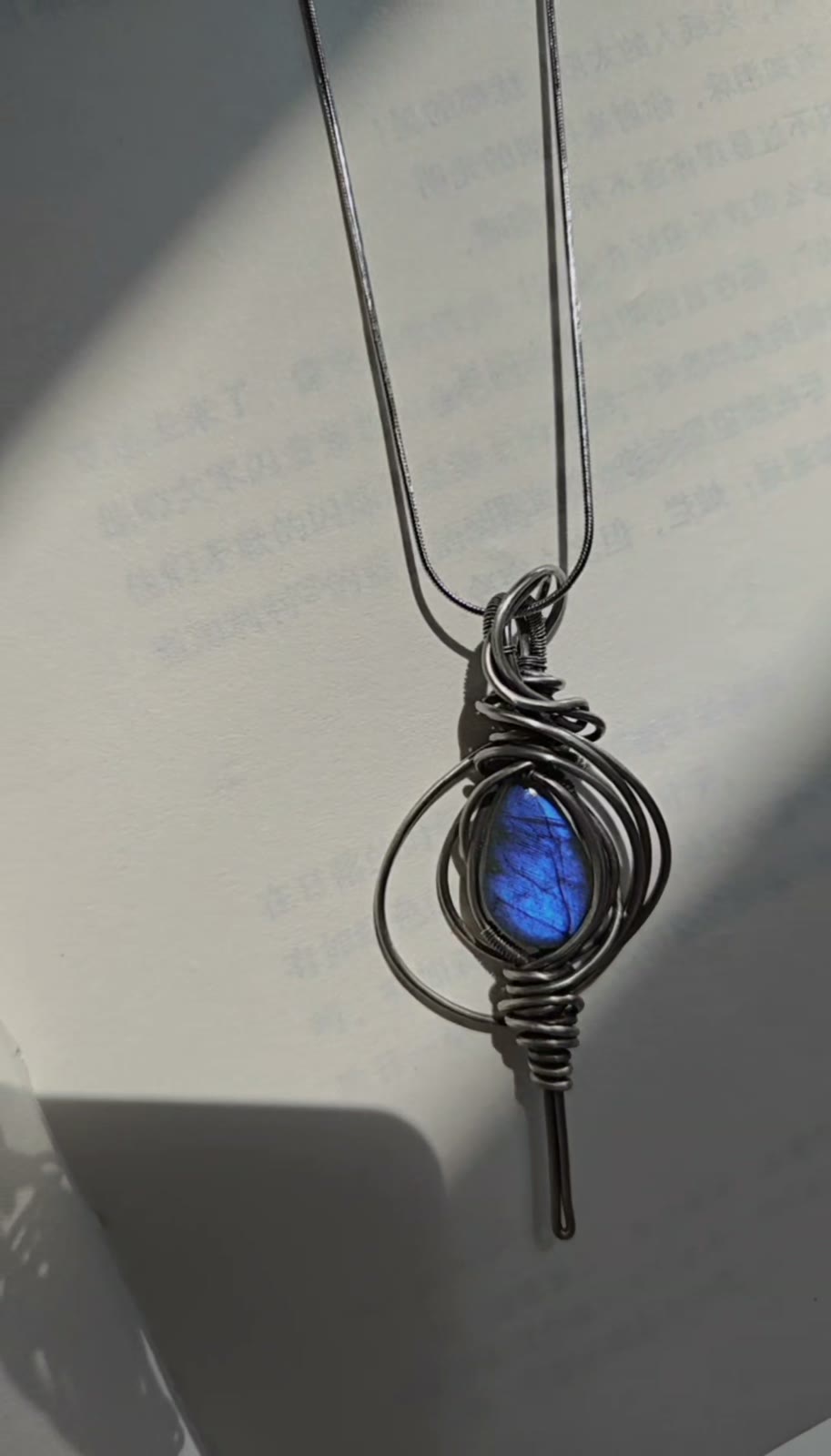 Labradorite Pendant Necklace Aged Copper Titanium Steel Chain