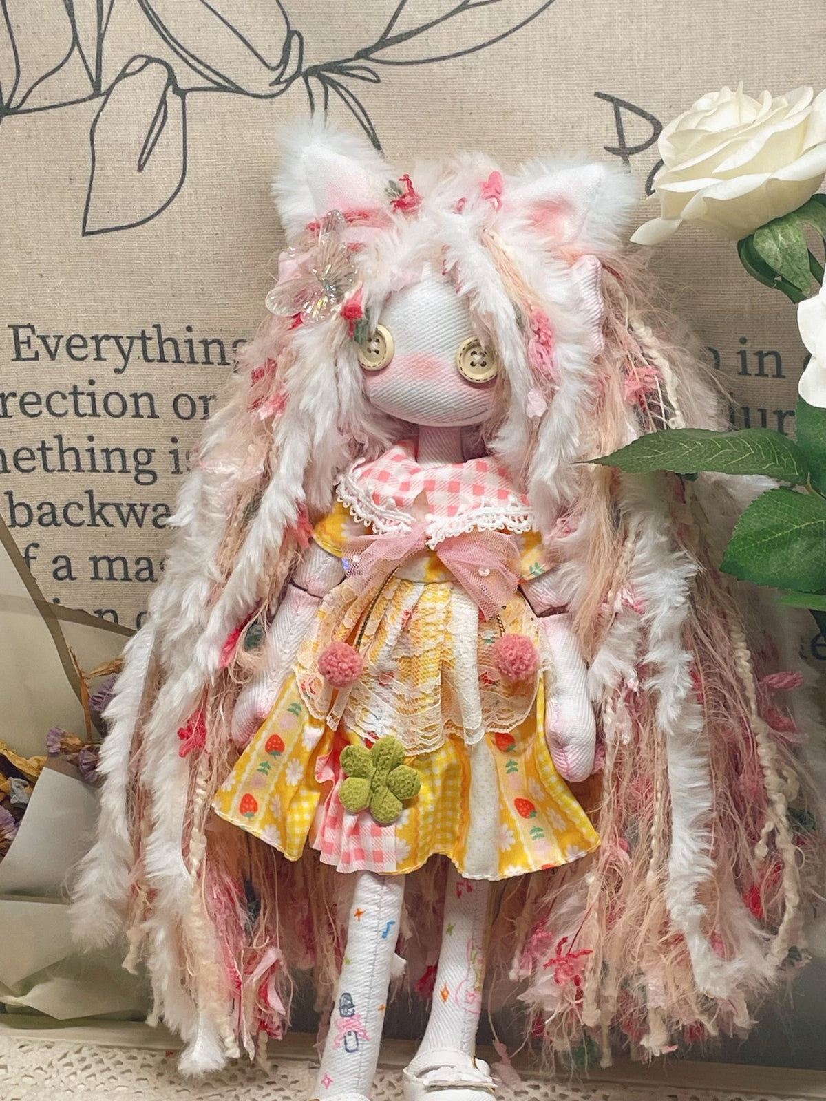 Handmade Button Eye Cat Doll