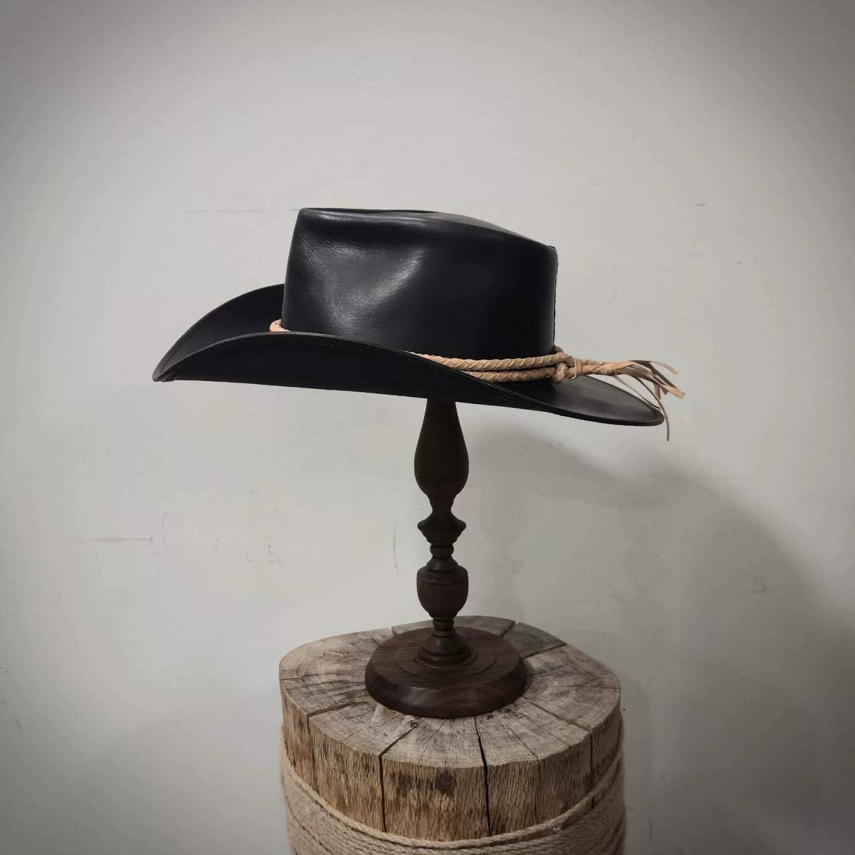 Handmade Leather Gambler Hat Black