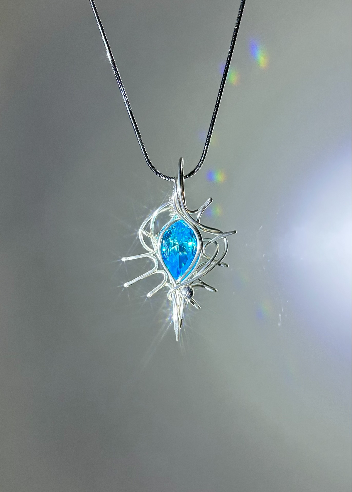 Marquise Blue Gemstone Wire Pendant Necklace