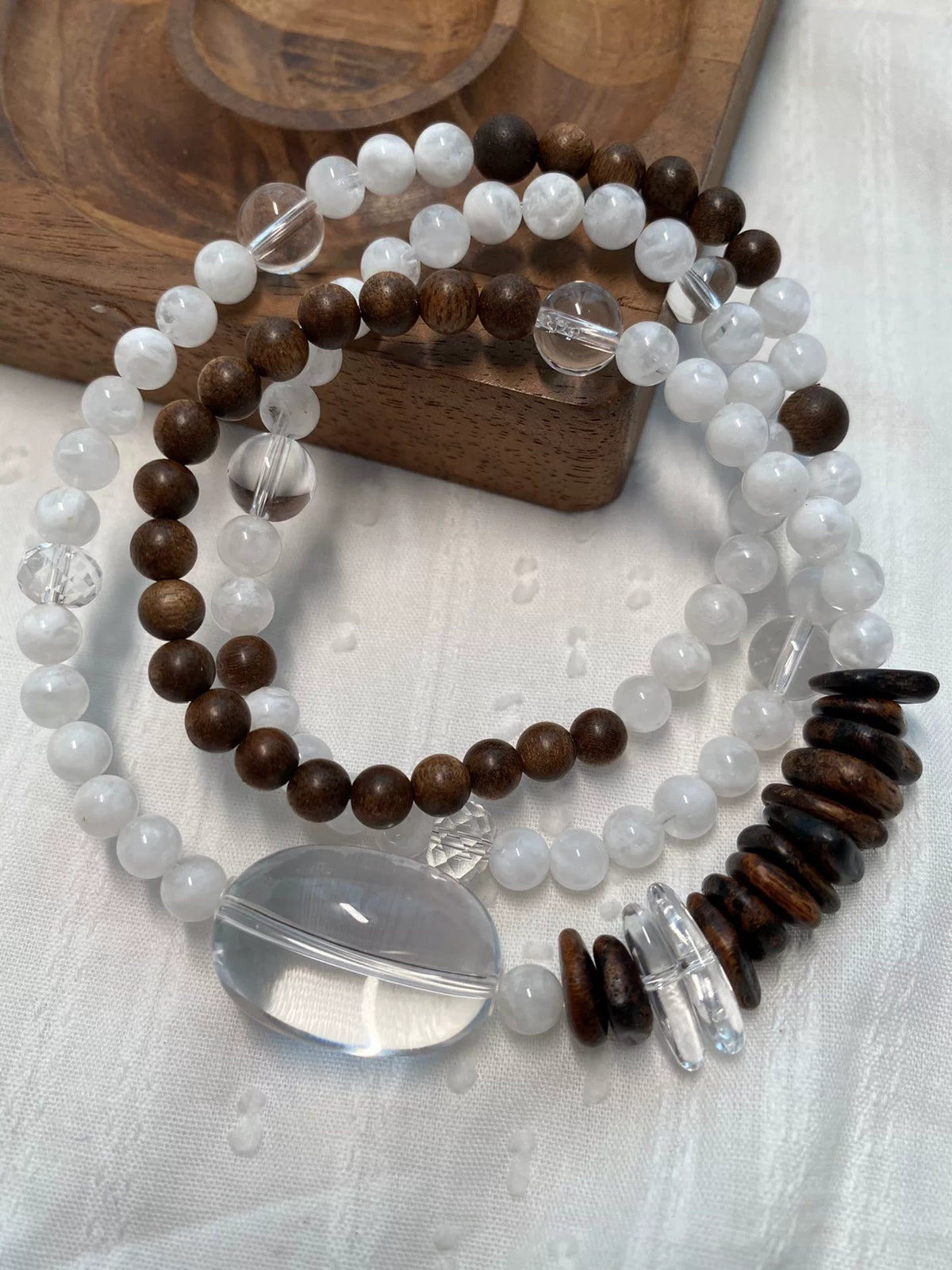 Snowflake Ghost Wit Kwarts Agarakhoud armband met drie lussen