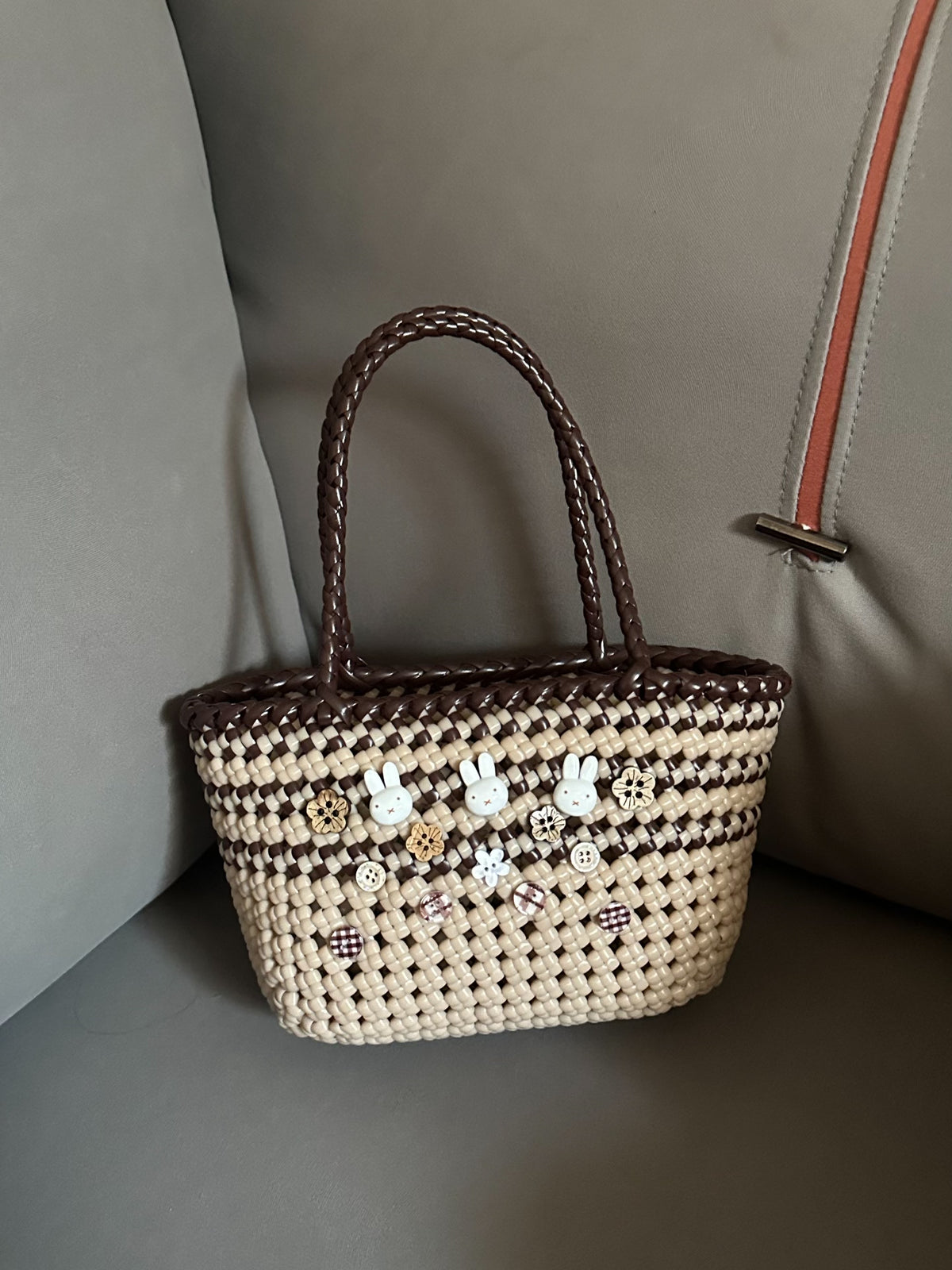 Handwoven Rattan Tote Bag Two-Tone Large Capacity