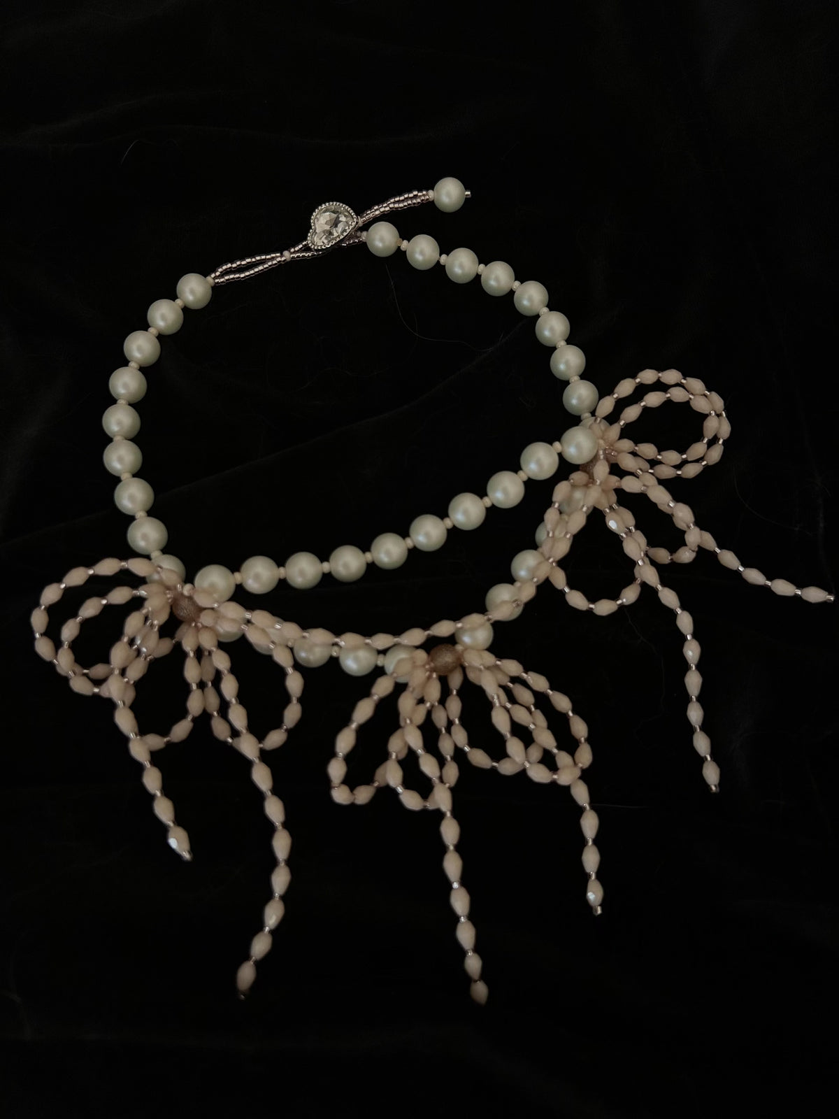 Pearl Bow Tassel Layered Necklace