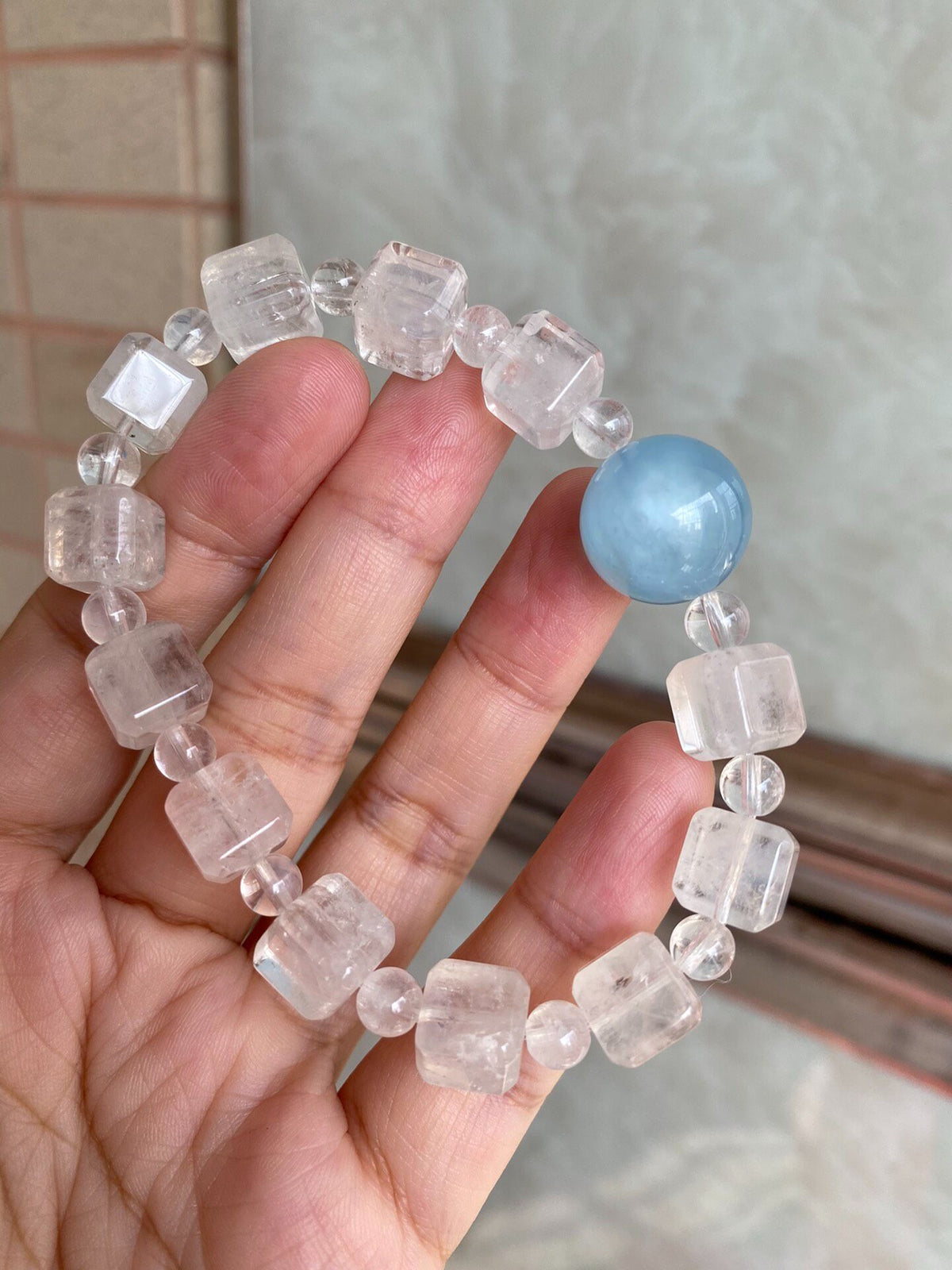 Blue Needle Quartz Aquamarine Beaded Bracelet
