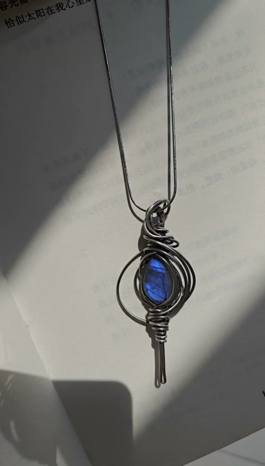 Labradorite Pendant Necklace Aged Copper Titanium Steel Chain