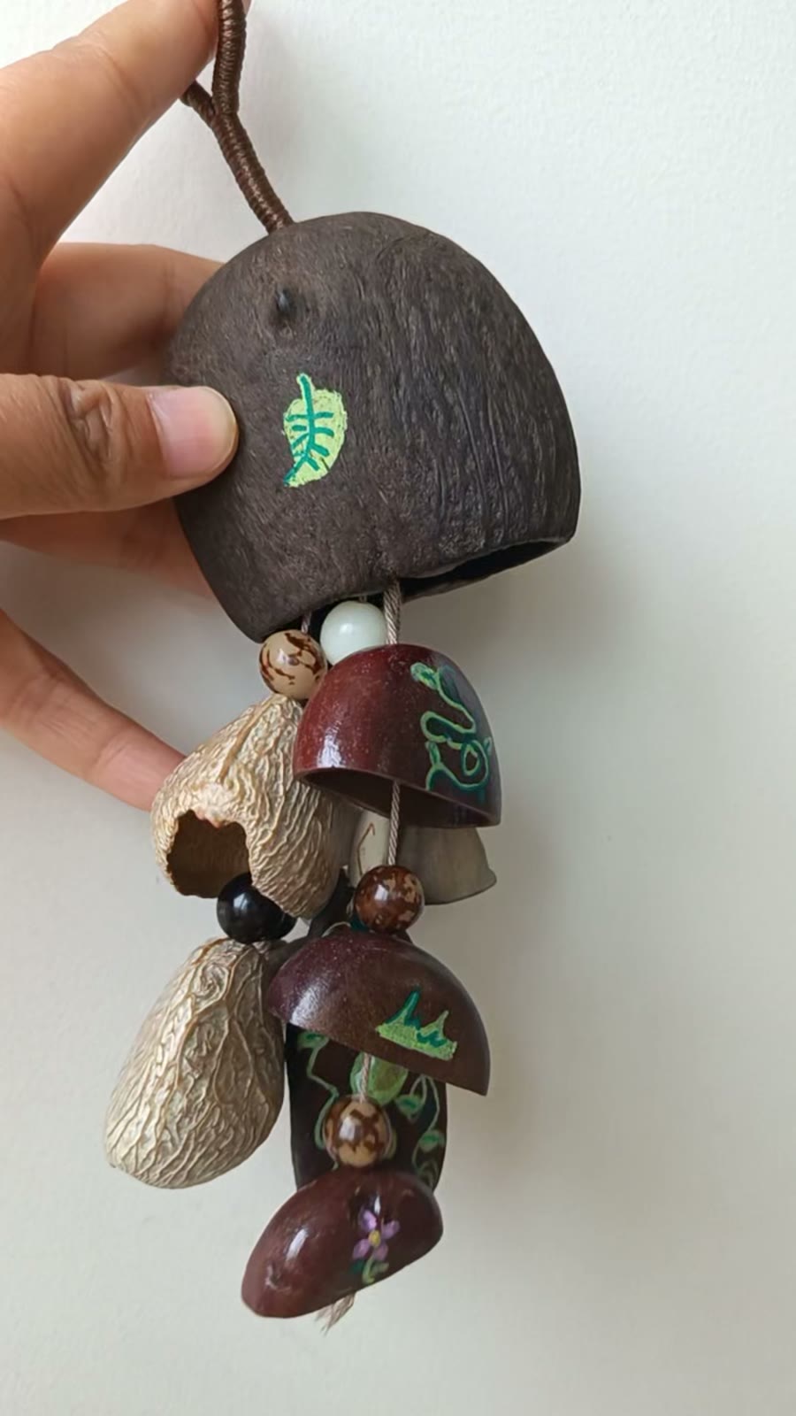 Handmade Coconut Shell Bag Charm with Beads
