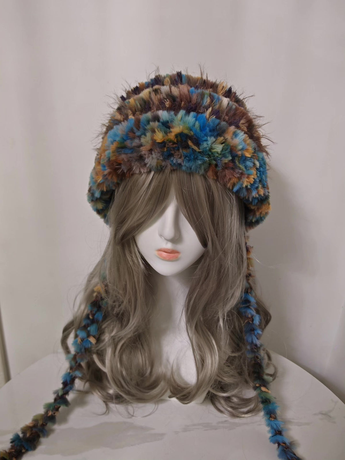 Dunhuang Color Hooded Hat with Braided Tassels