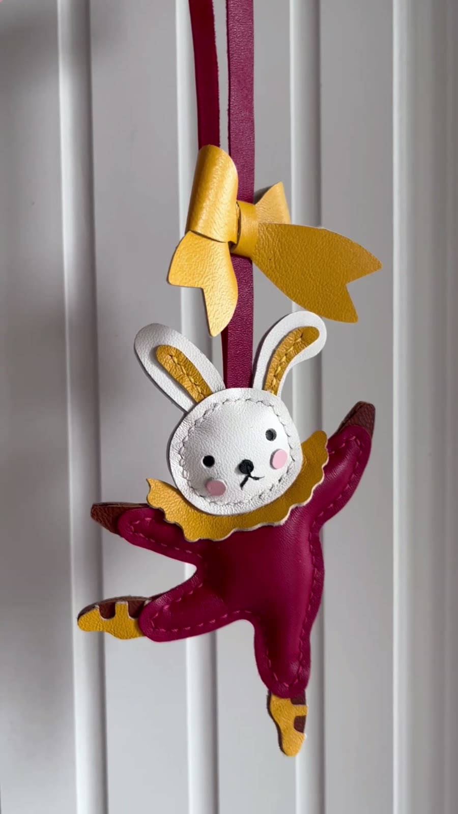 Dancing Rabbit Pendant Red Leather