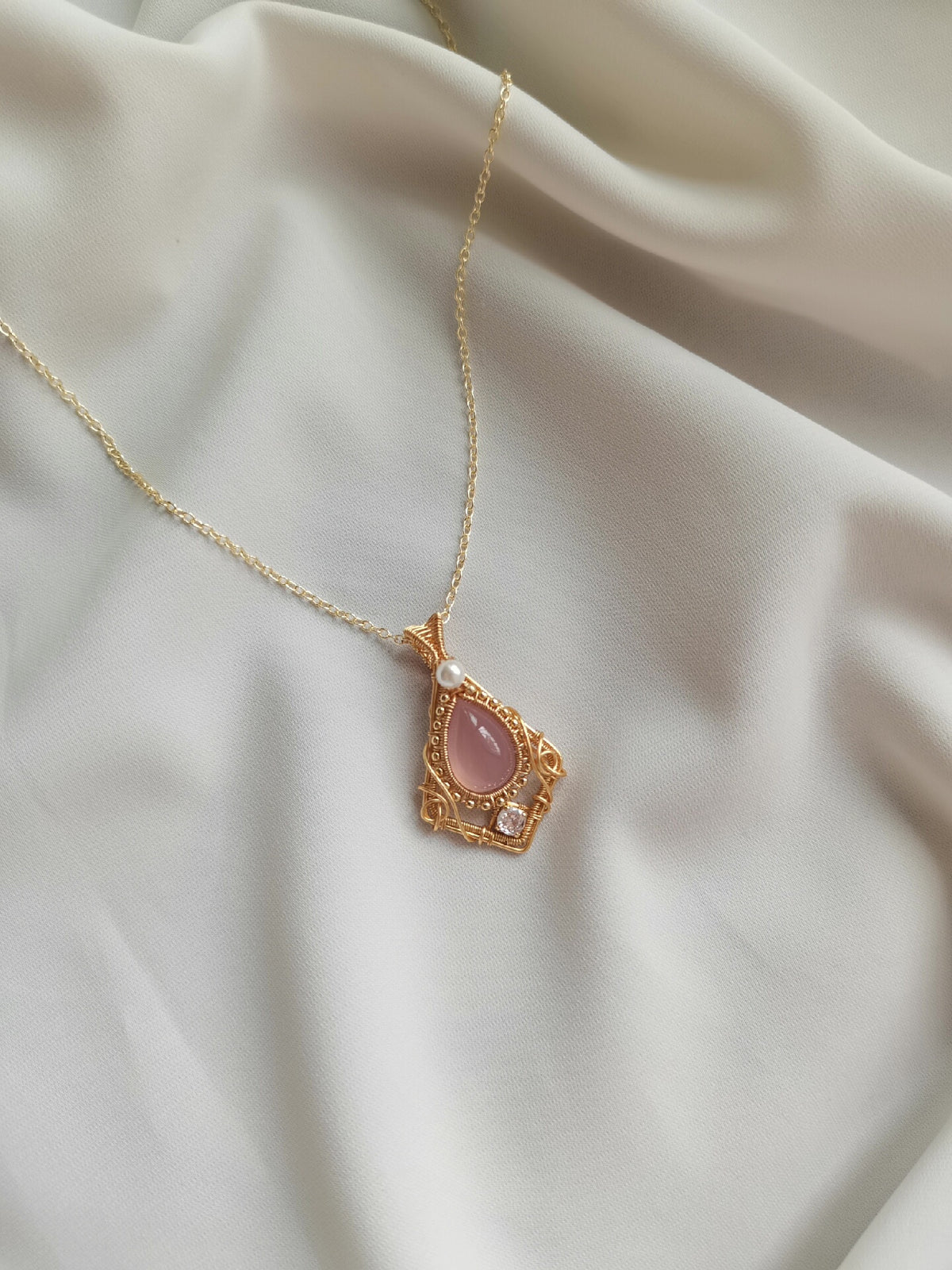 Rose Quartz Wire Wrapped Necklace Pendant