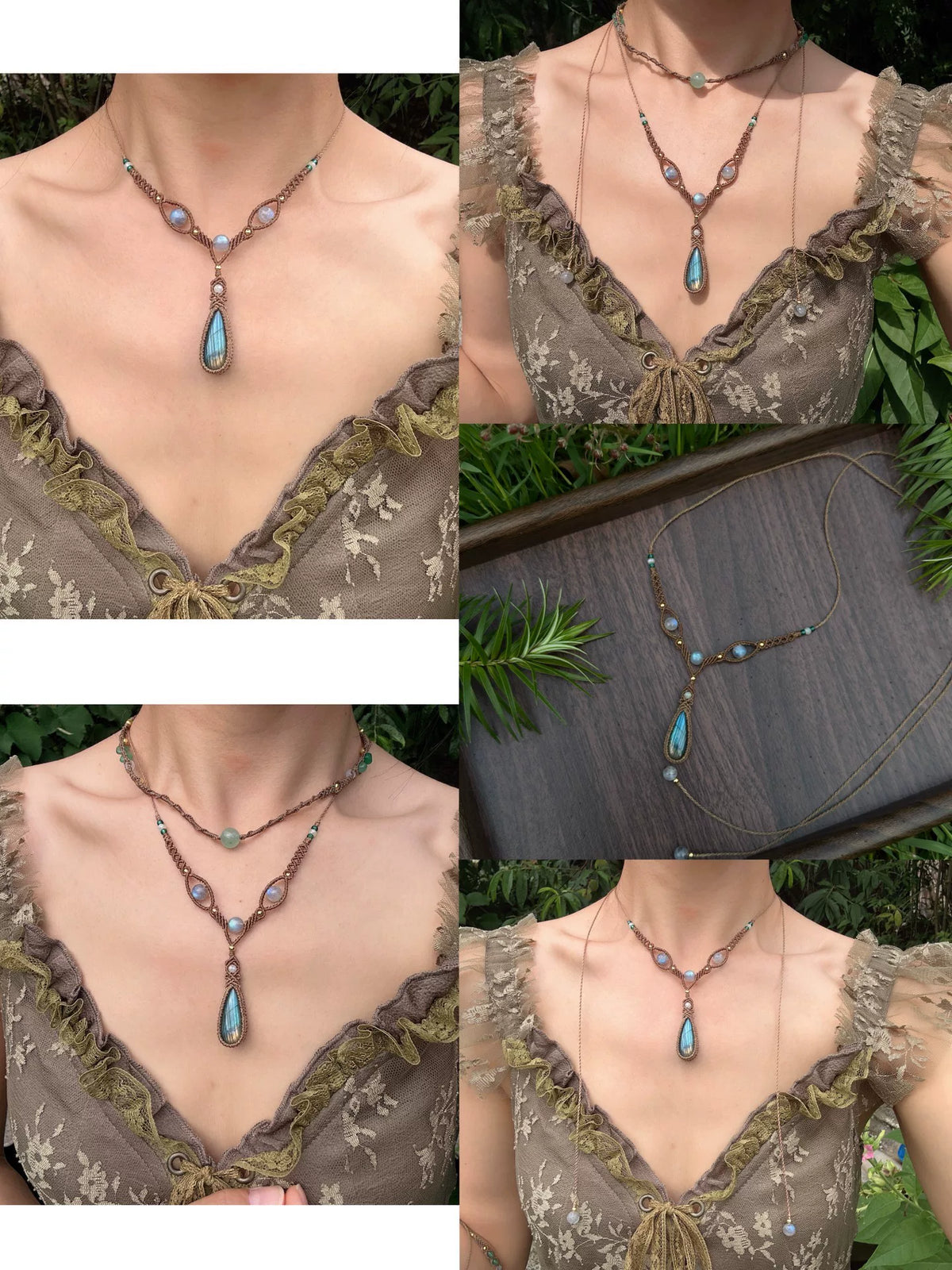 Collar de micro macramé anudado a mano con piedras
