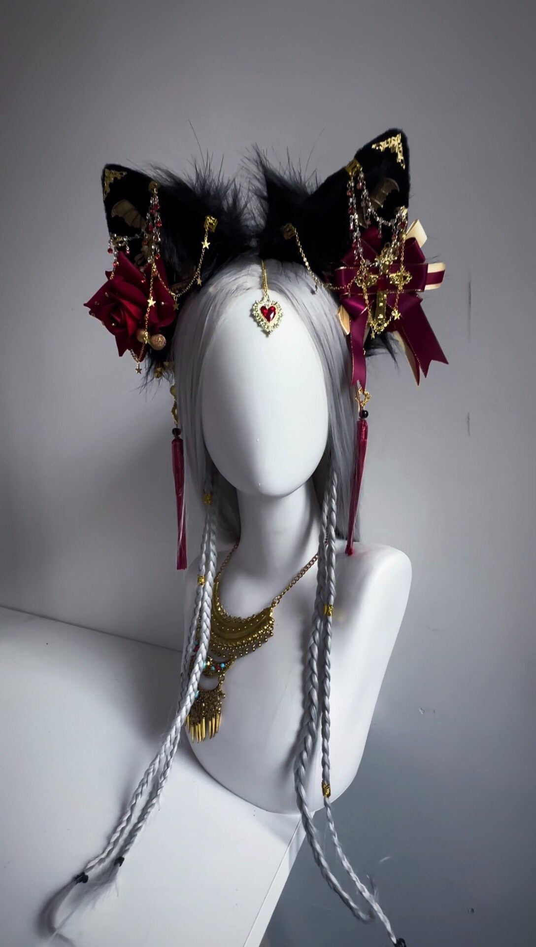 Gothic Beast Ears with Red Rose and Bow