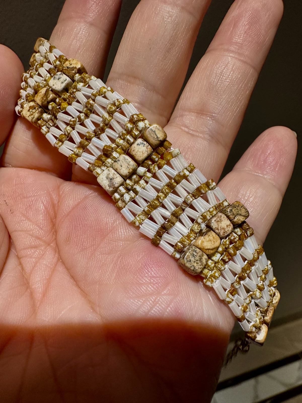 Woven Natural Picture Stone Bead Bracelet