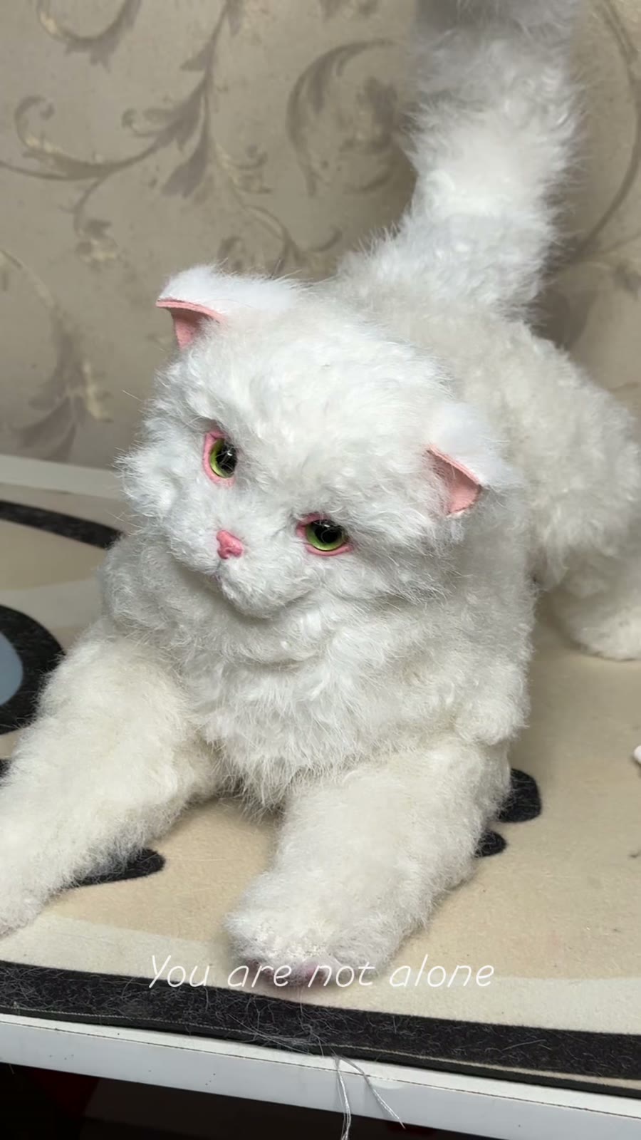Poseable Curly Plush Cat Doll with Articulated Limbs