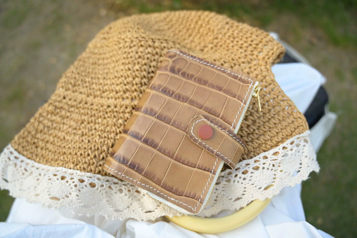 Brown Crocodile Embossed Leather Ring Binder Cover