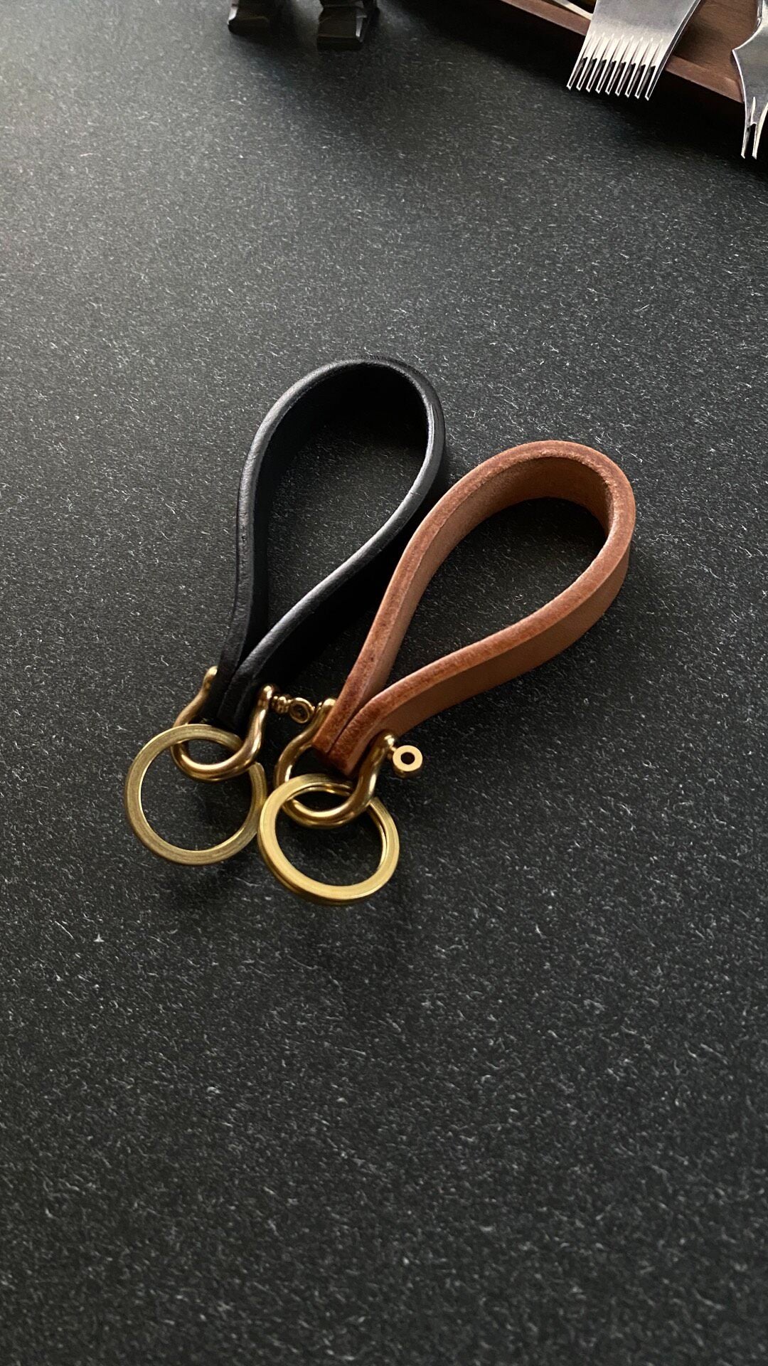 Handcrafted Leather Keychain with Copper Buckle