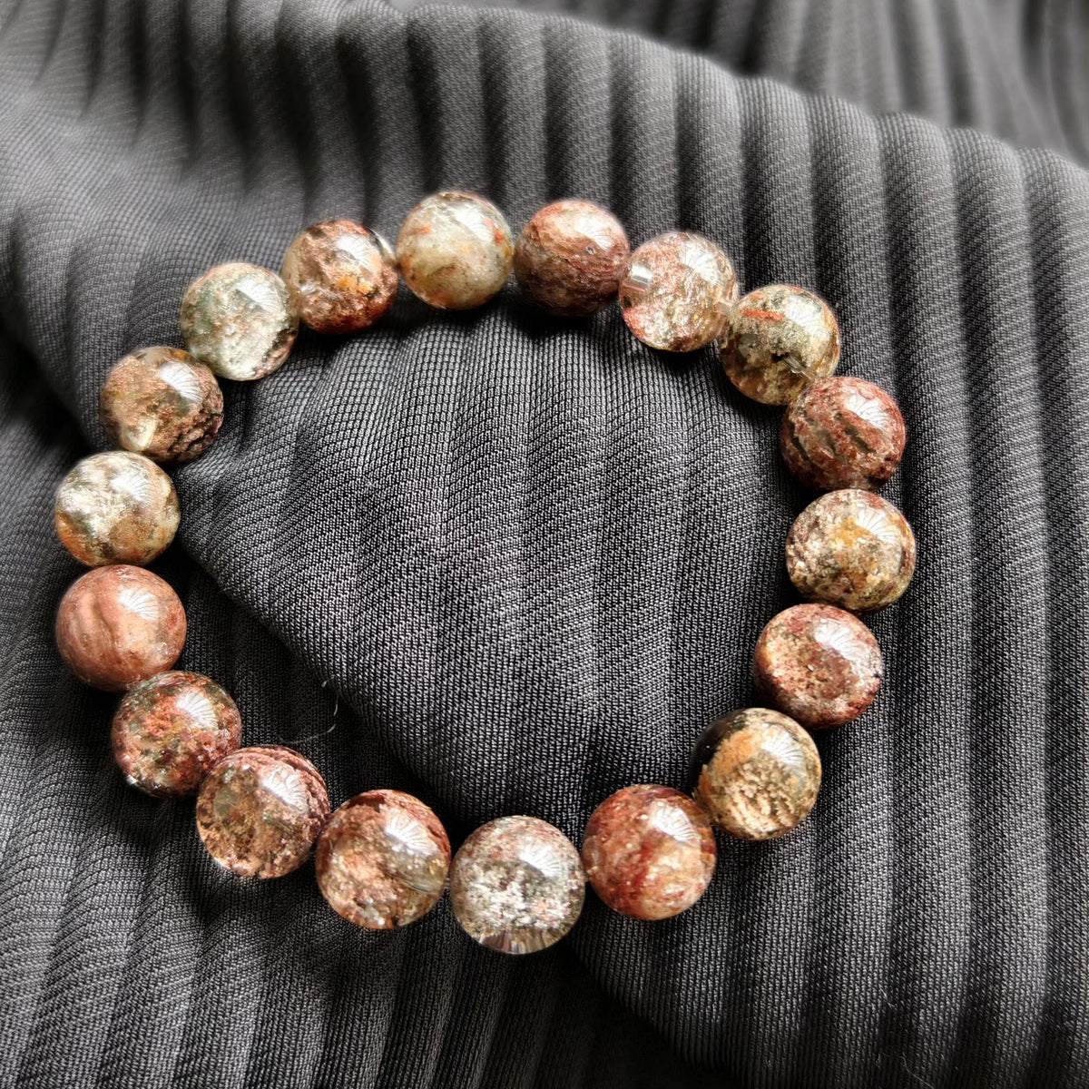 Phantom Quartz Beaded Bracelet Reddish Brown Purple