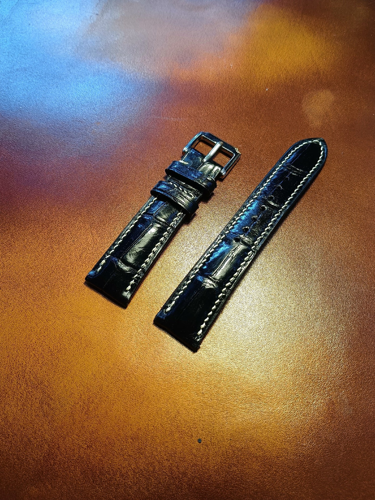 Black Crocodile Leather Watch Strap Quick Release