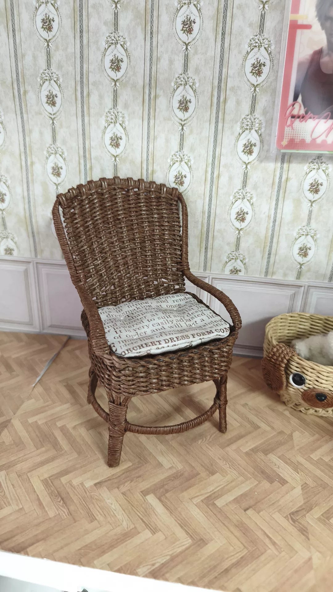 1/6 Wicker Rocking Chair Dollhouse Prop