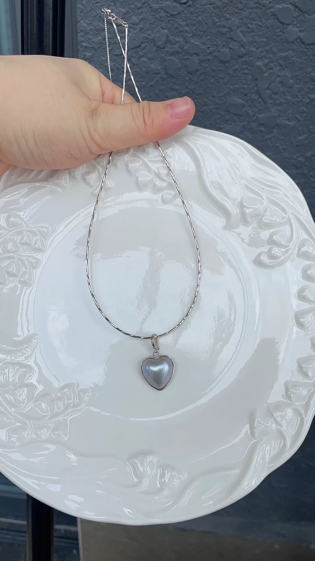 Pendente de Coração com Pérola de Água Salgada Cinzento-Azul