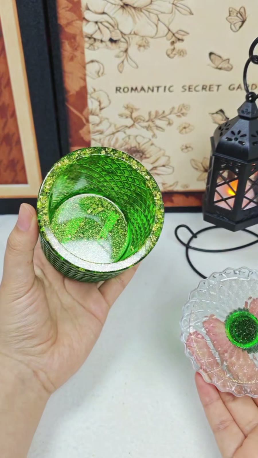 Emerald Green Resin Lidded Storage Jar