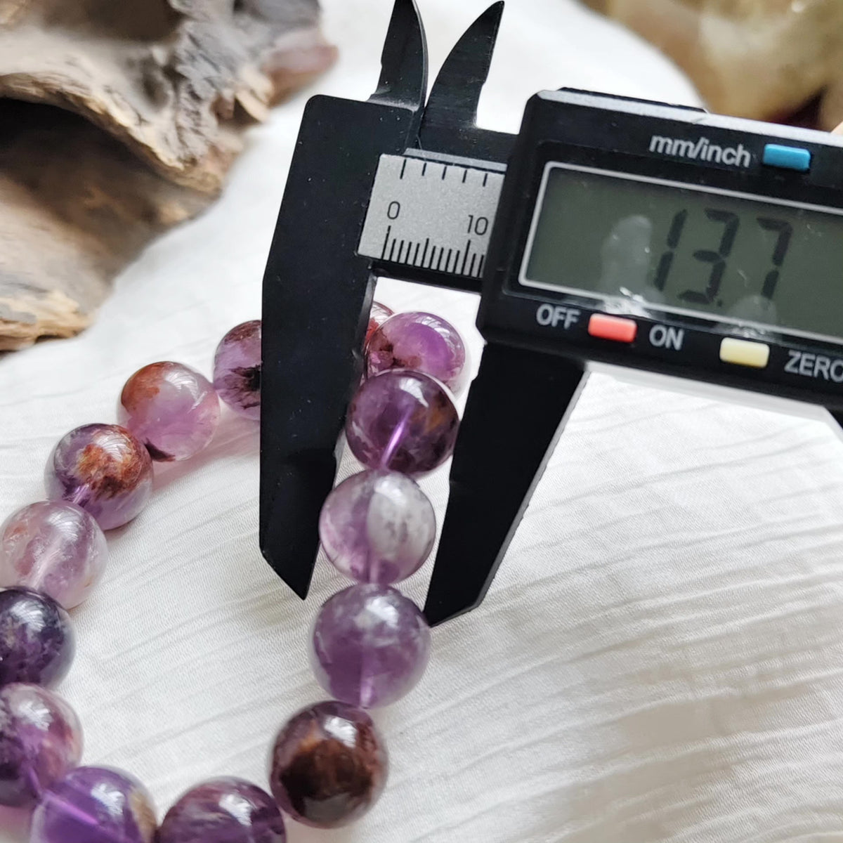 Large Purple Phantom Quartz Beaded Bracelet 13.7mm
