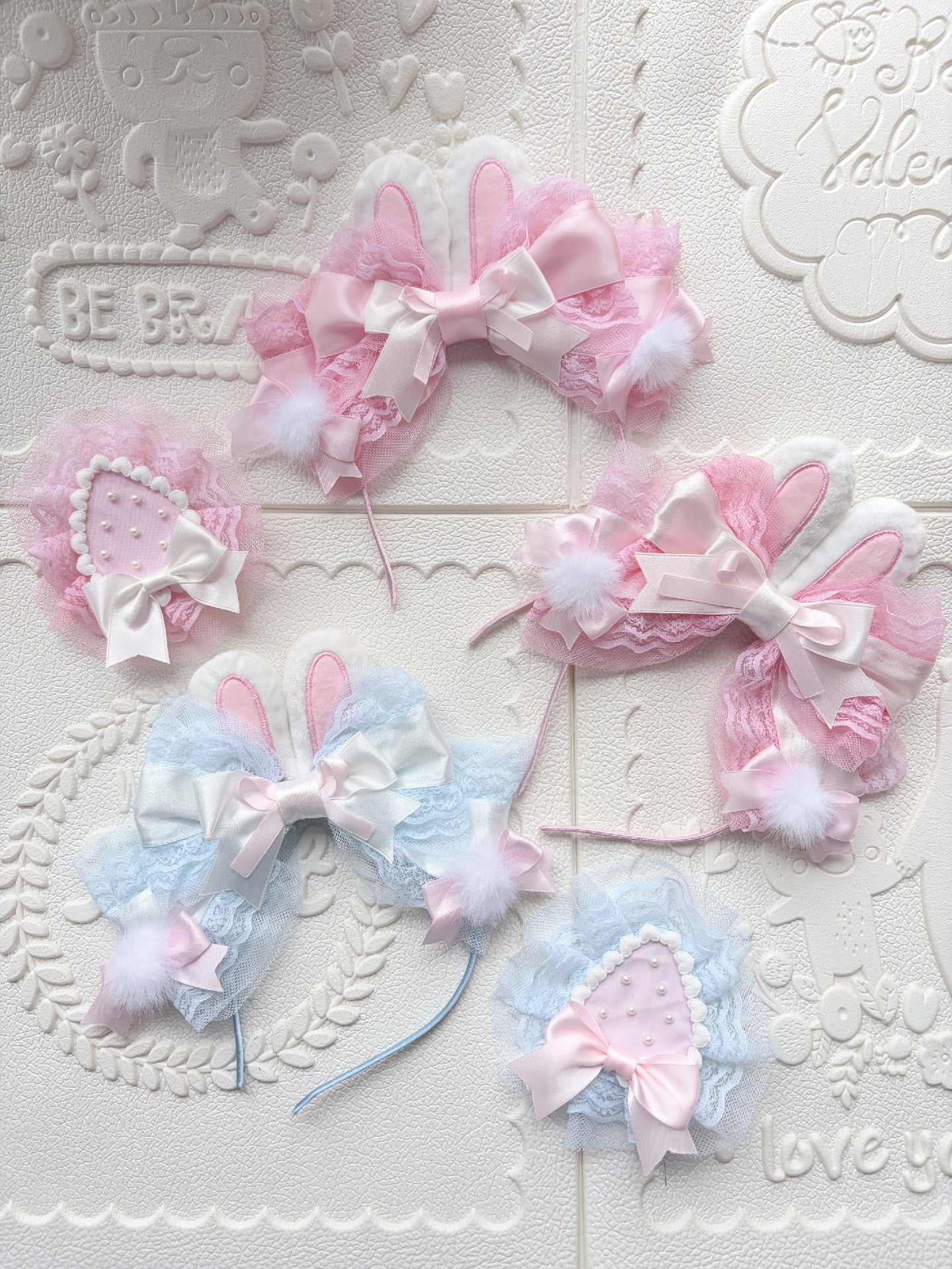 Lolita Rabbit Ear Headband with Strawberry Side Clip