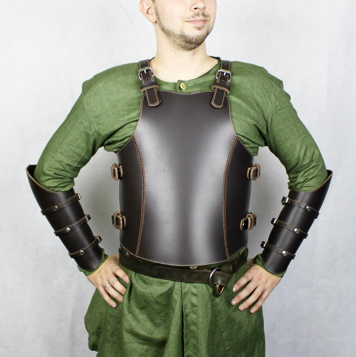 Handcrafted Leather Chest Armor with Brass Hardware