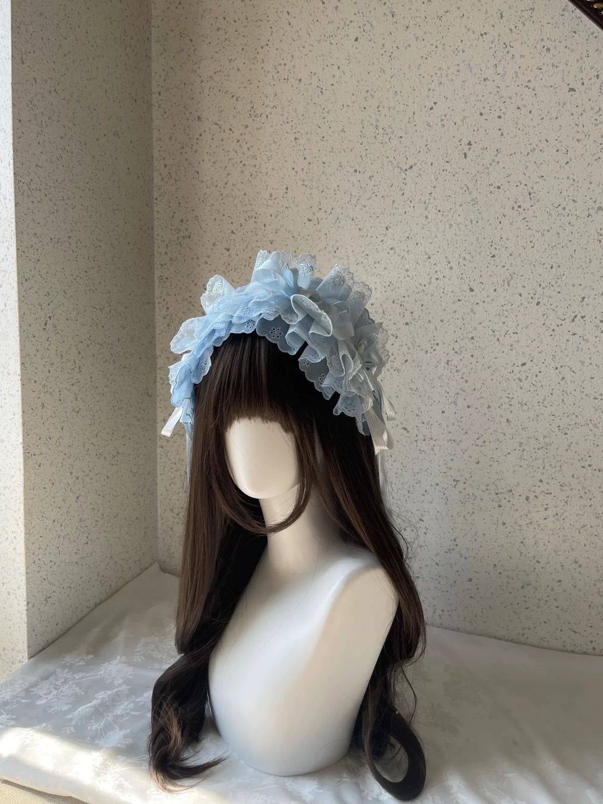 Bandeau Lolita en dentelle et rubans bleu