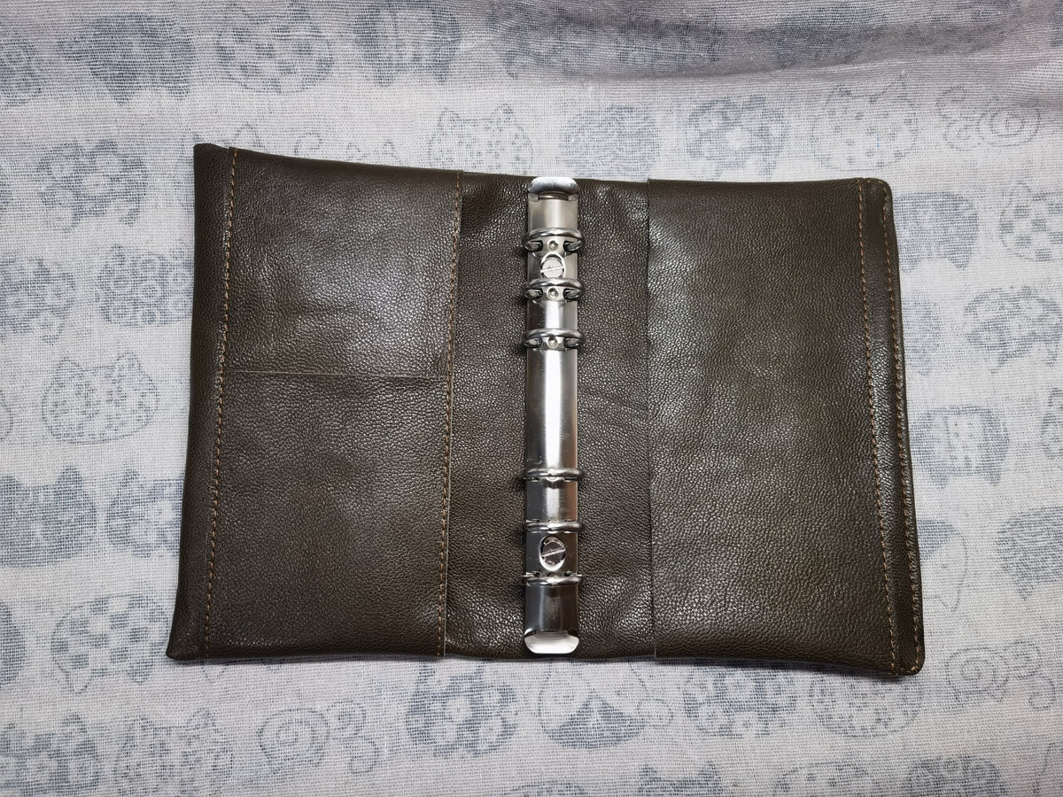 Olive Green Goat Leather A6 Ring Binder Notebook