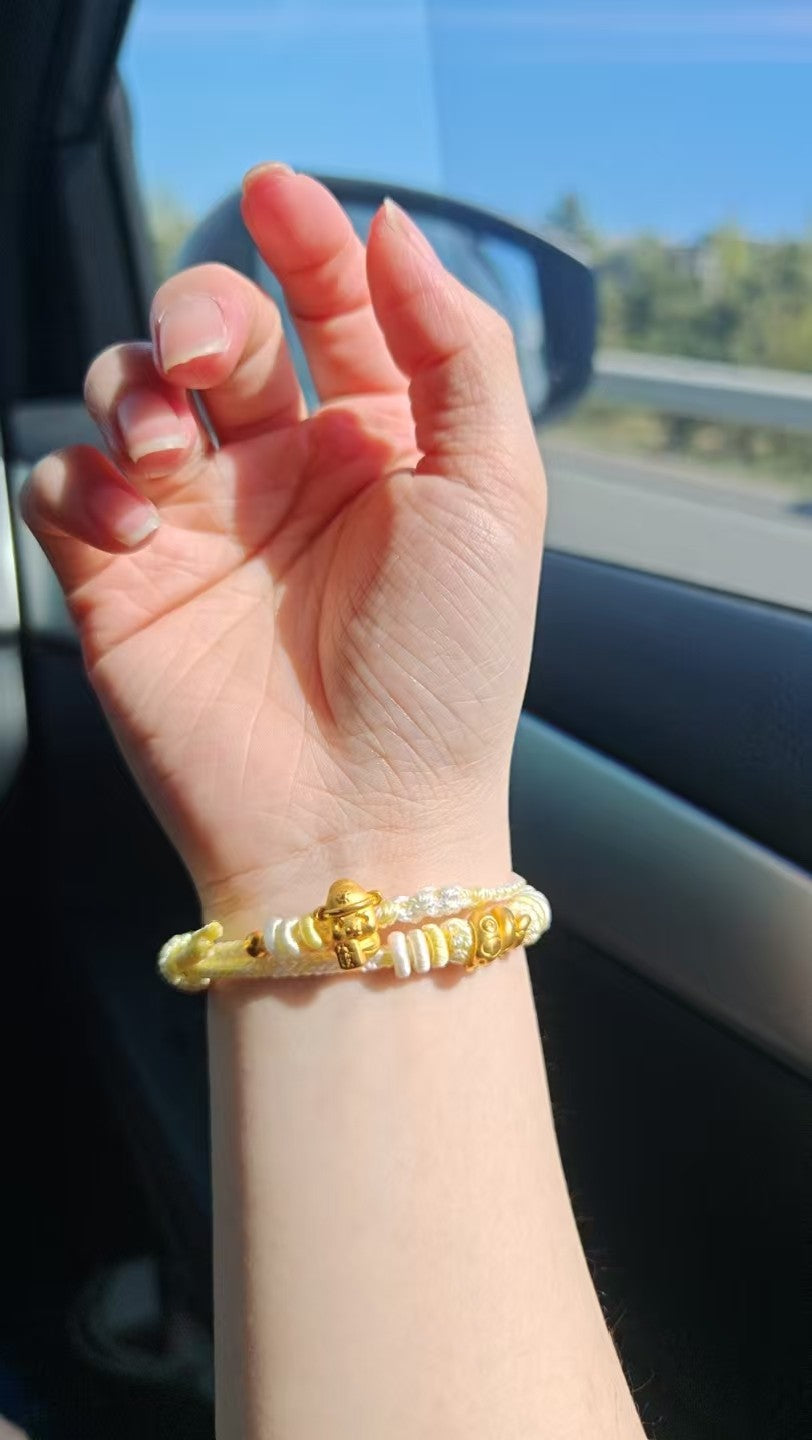 Handwoven Cream Bracelet with Gold Charm
