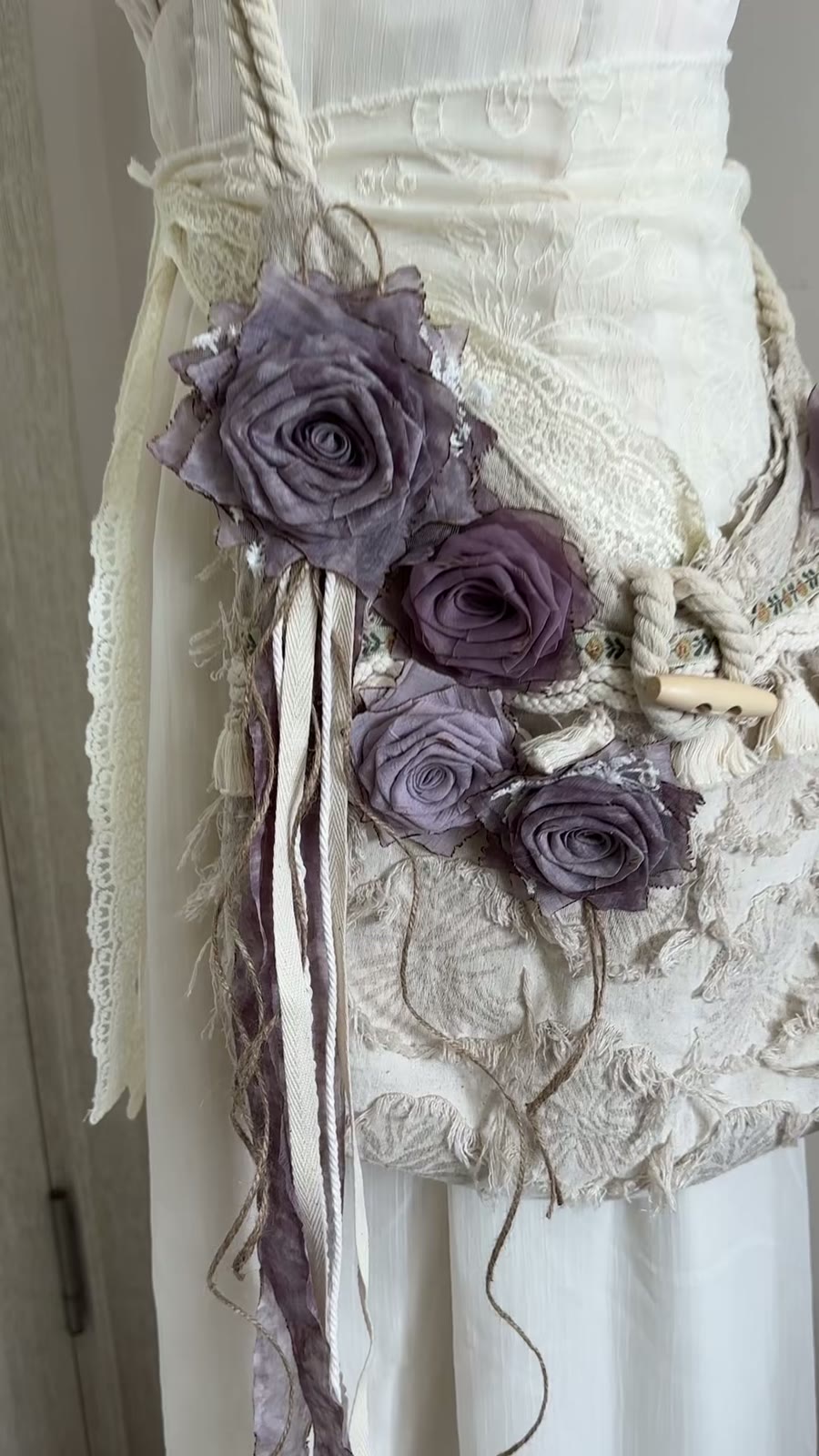 Handcrafted Fabric Rose Slouchy Shoulder Bag