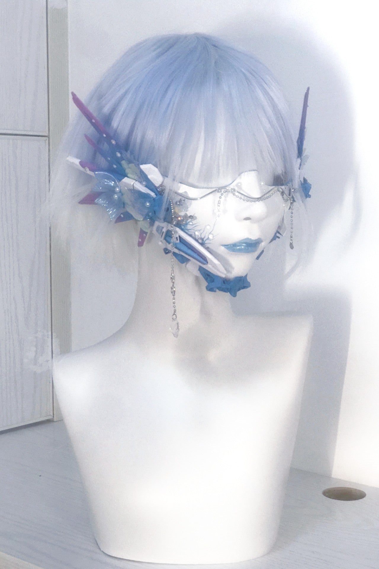 Cyberpunk Half-Face Mask with Butterfly Wing Accents