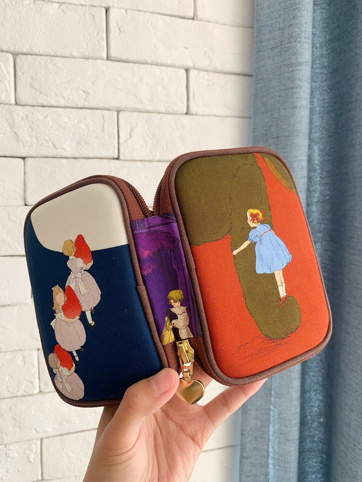 Zippered Pouch with Illustrated Panels