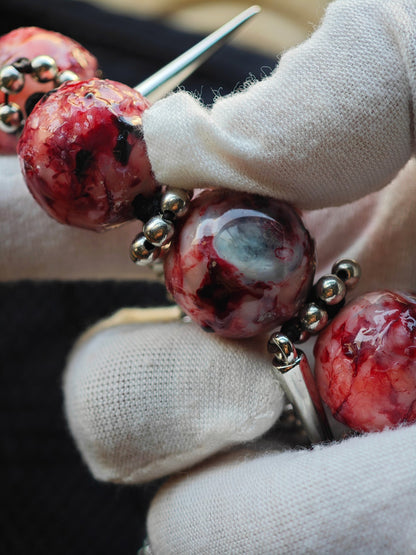 Cthulhu Eye Custom Clavicle Necklace with Resin Beads and Metal Spikes