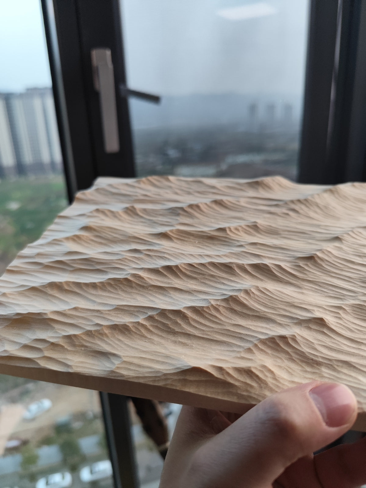 Handcrafted Linden Wood Wave Relief Carving