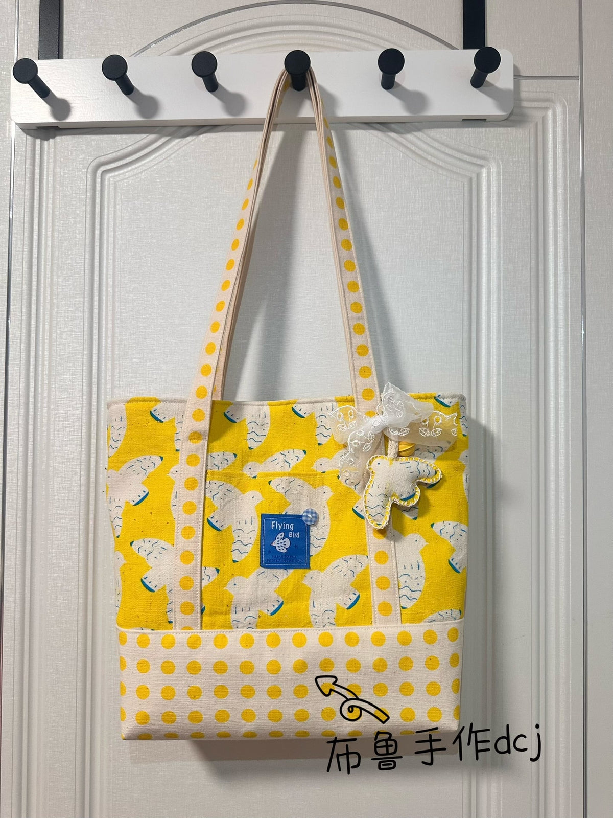 Handmade Bird Print Shoulder Tote Bag