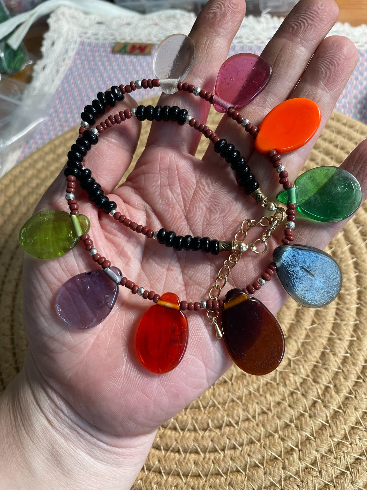Handmade Glass Pendant Necklace with Seed Beads