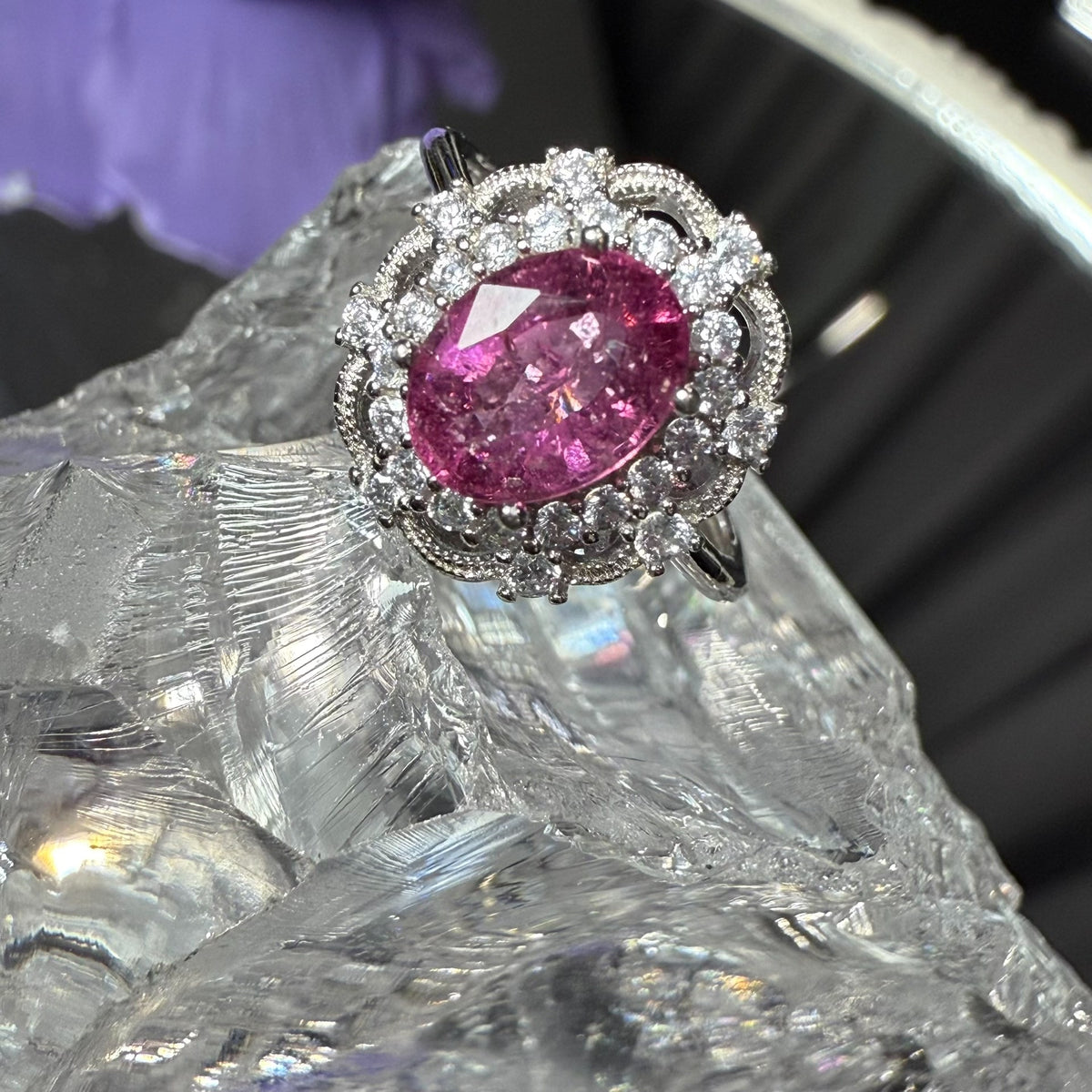 Roze Tourmalijn Zircon Open Sterling Zilver Ring