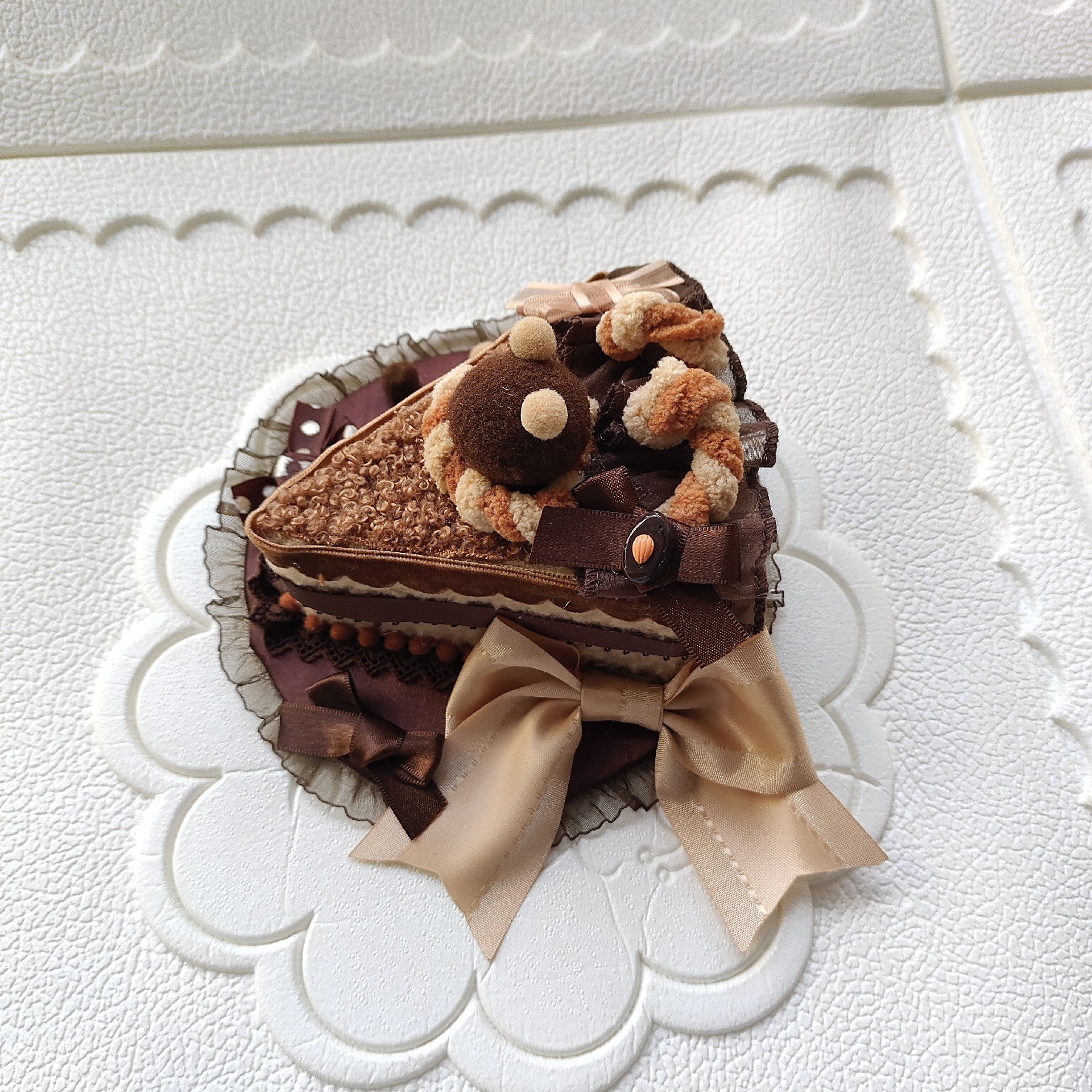 Chocolate Brown Cake Slice Mini Top Hat Lolita Hair Clip