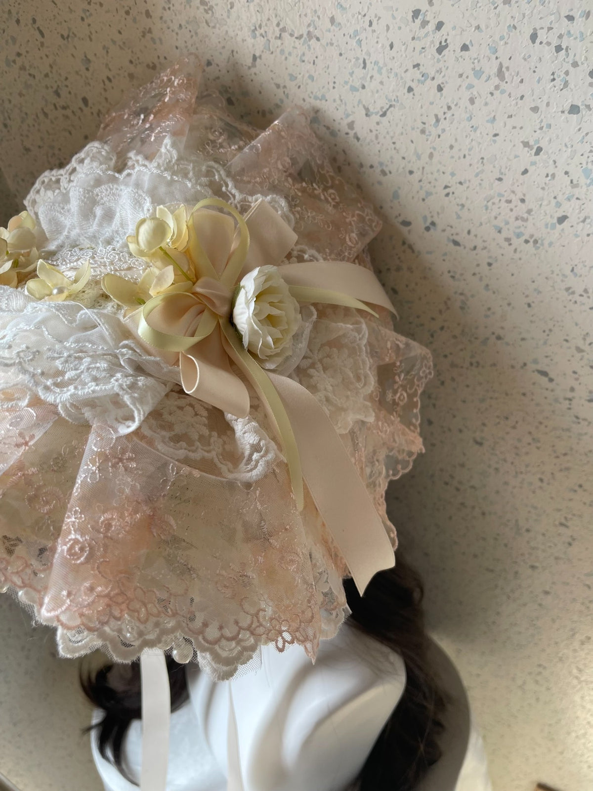 Lolita Bonnet Hat Pearl Fringe Lace