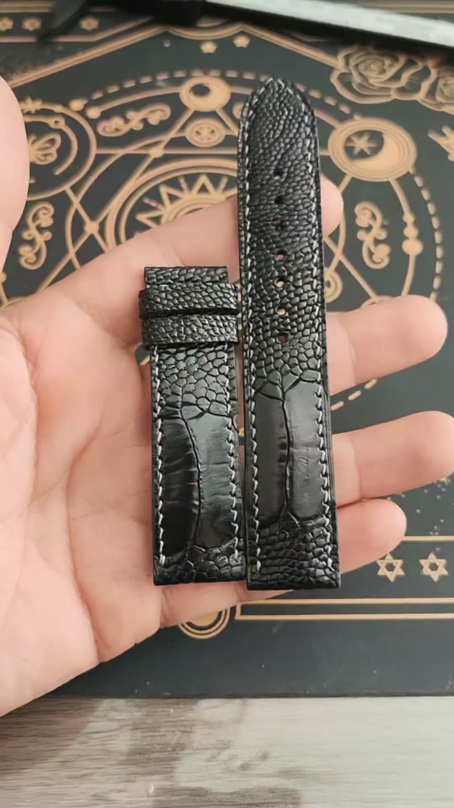Black Ostrich Leg Leather Watch Strap 21-19mm