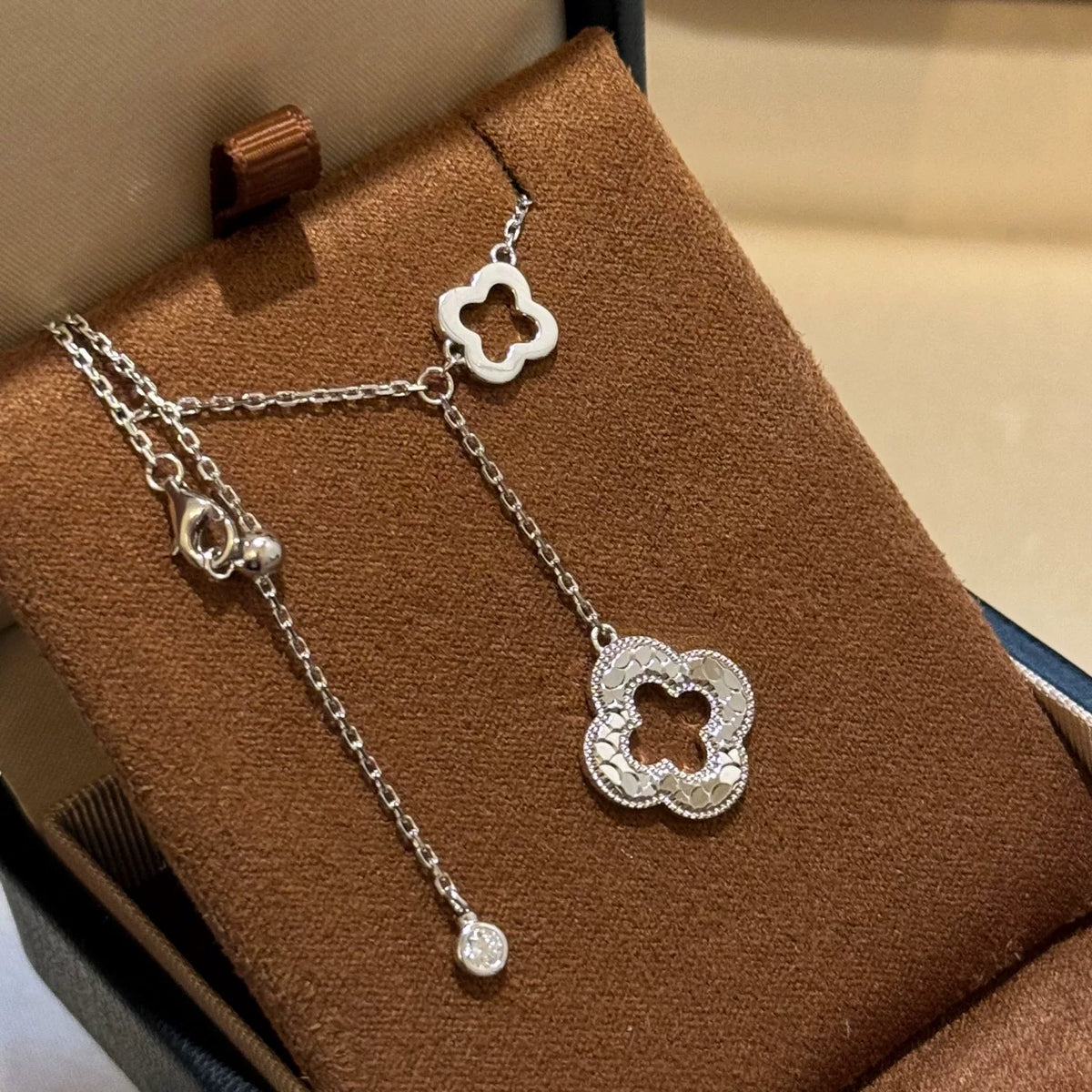 S925 Sterling Silver Double Four Leaf Clover Necklace
