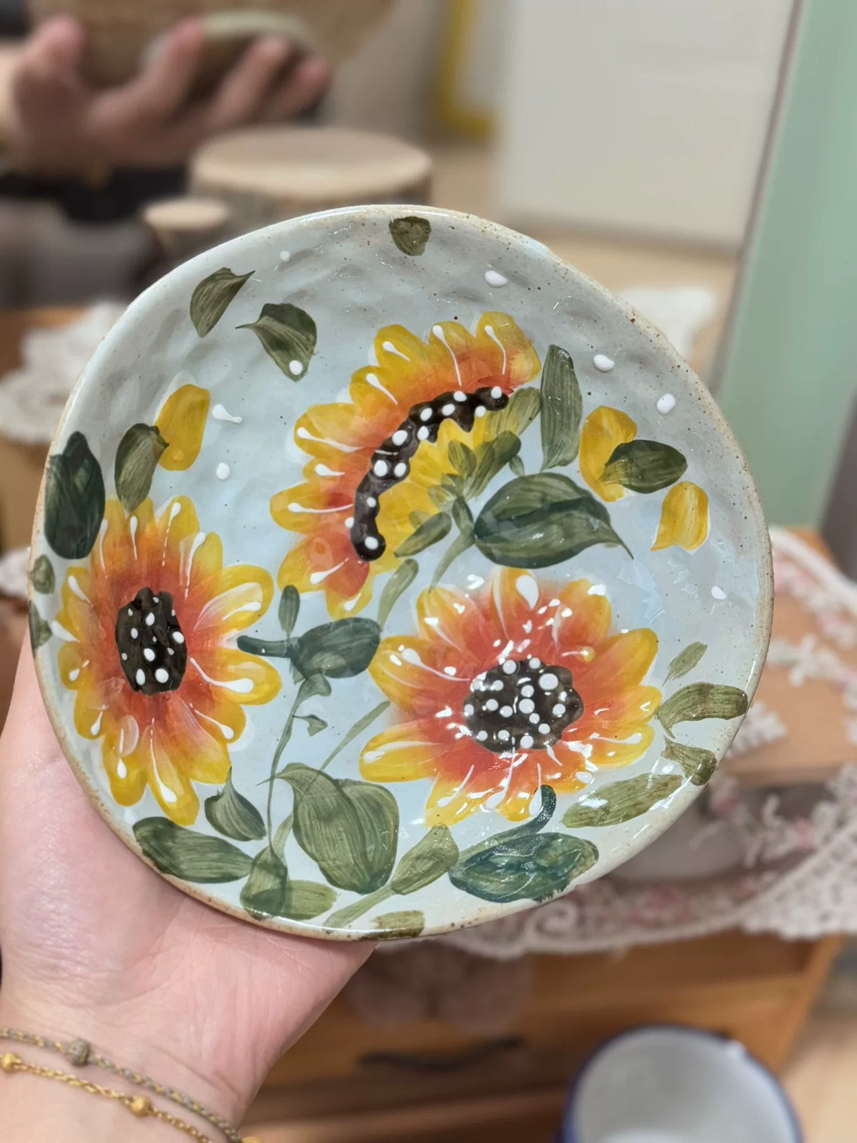 Hand Painted Sunflower Ceramic Plate