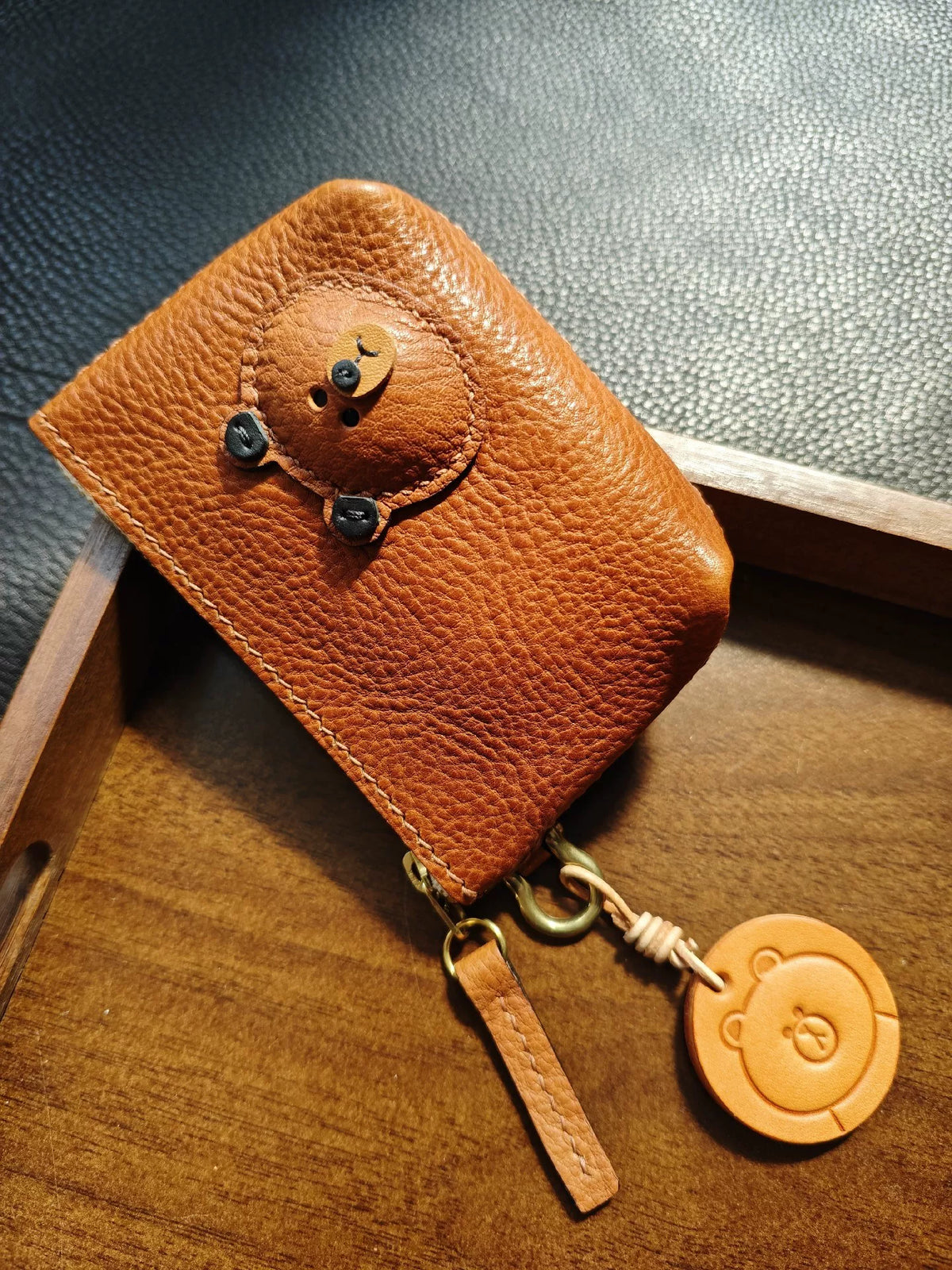 Brown Leather Bear Face Coin Purse