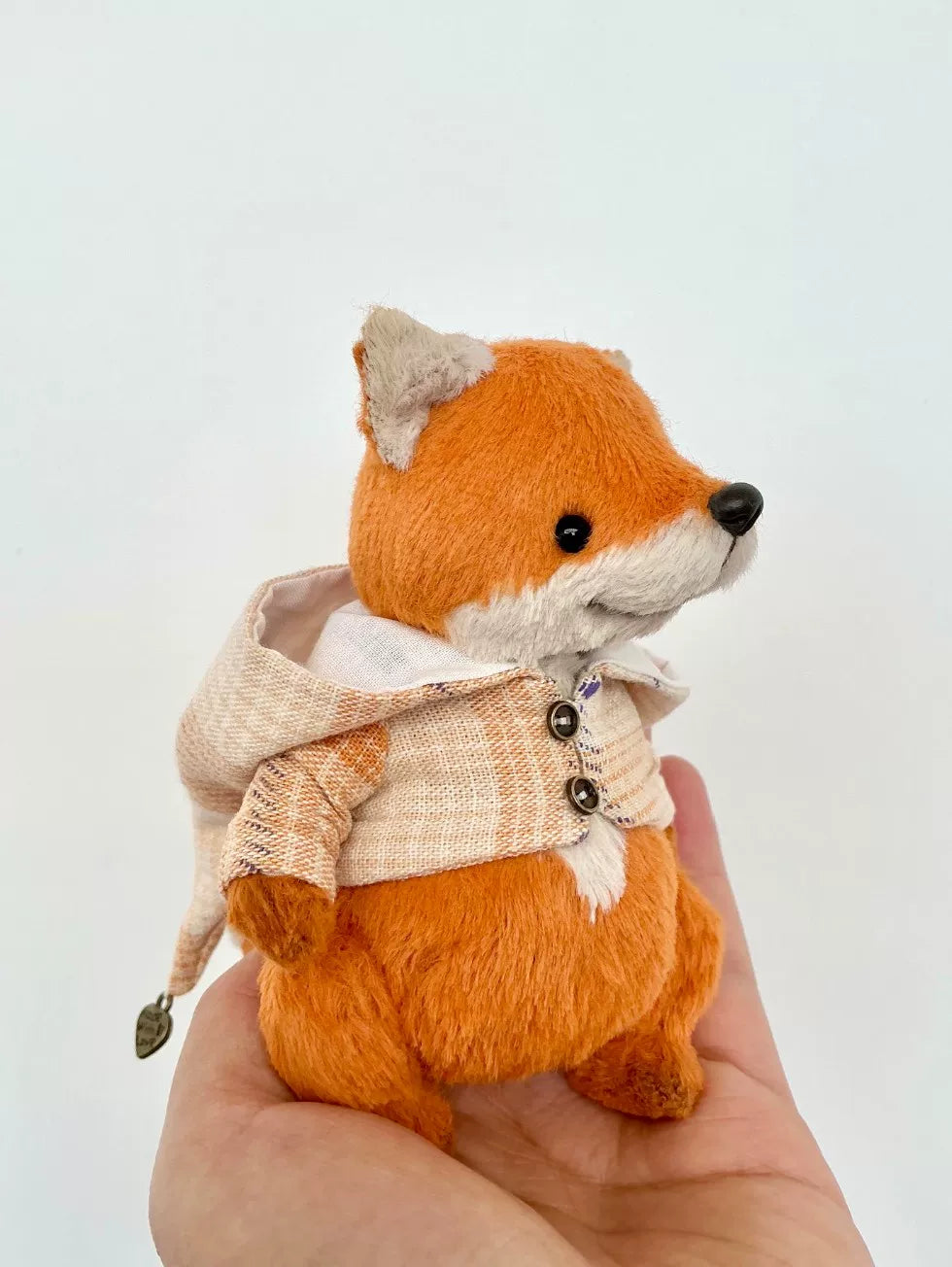 Handmade Viscose Plush Fox with Plaid Jacket