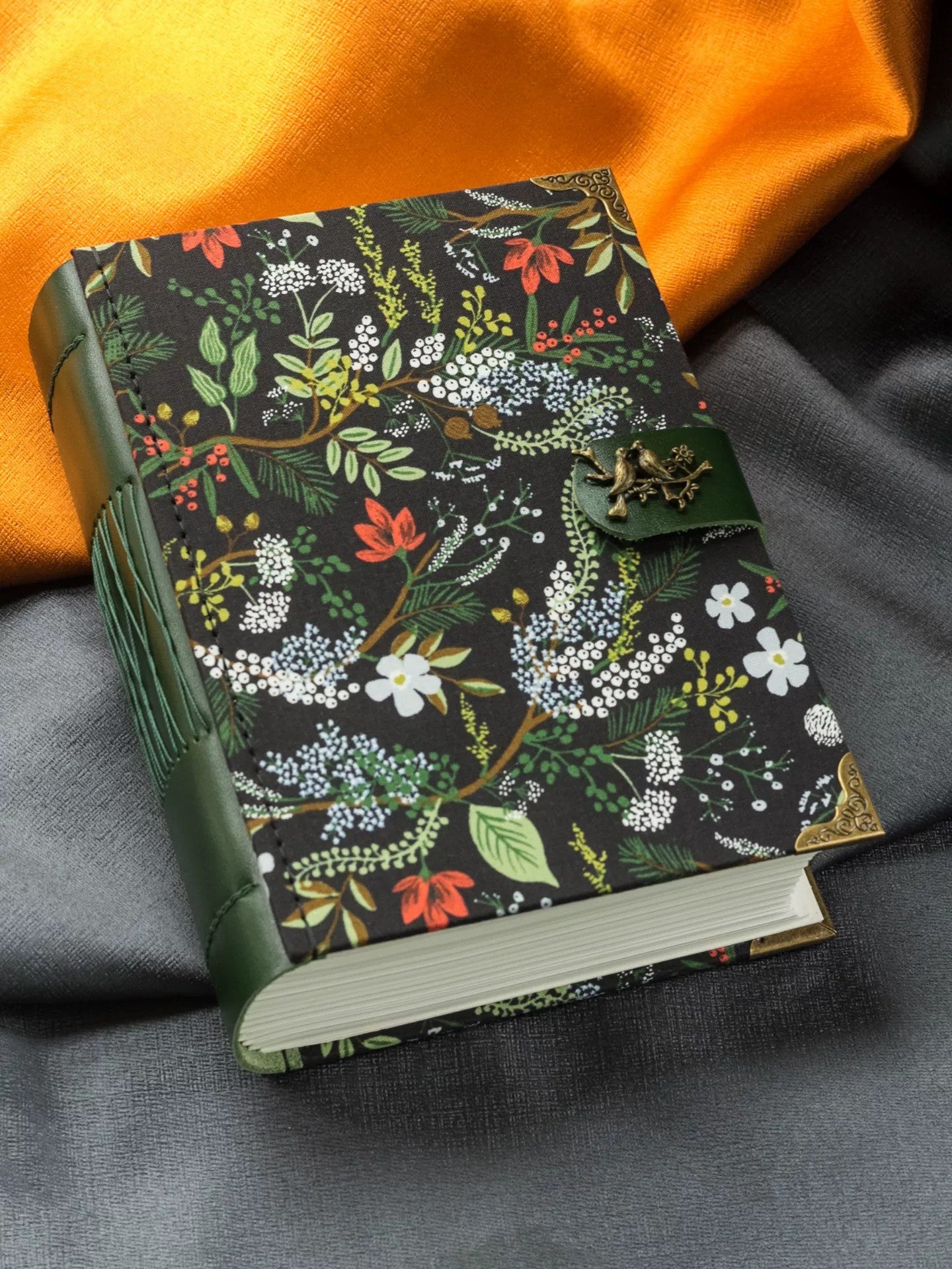 Floral Notebook with Metal Bird Clasp and 120gsm Blank Pages