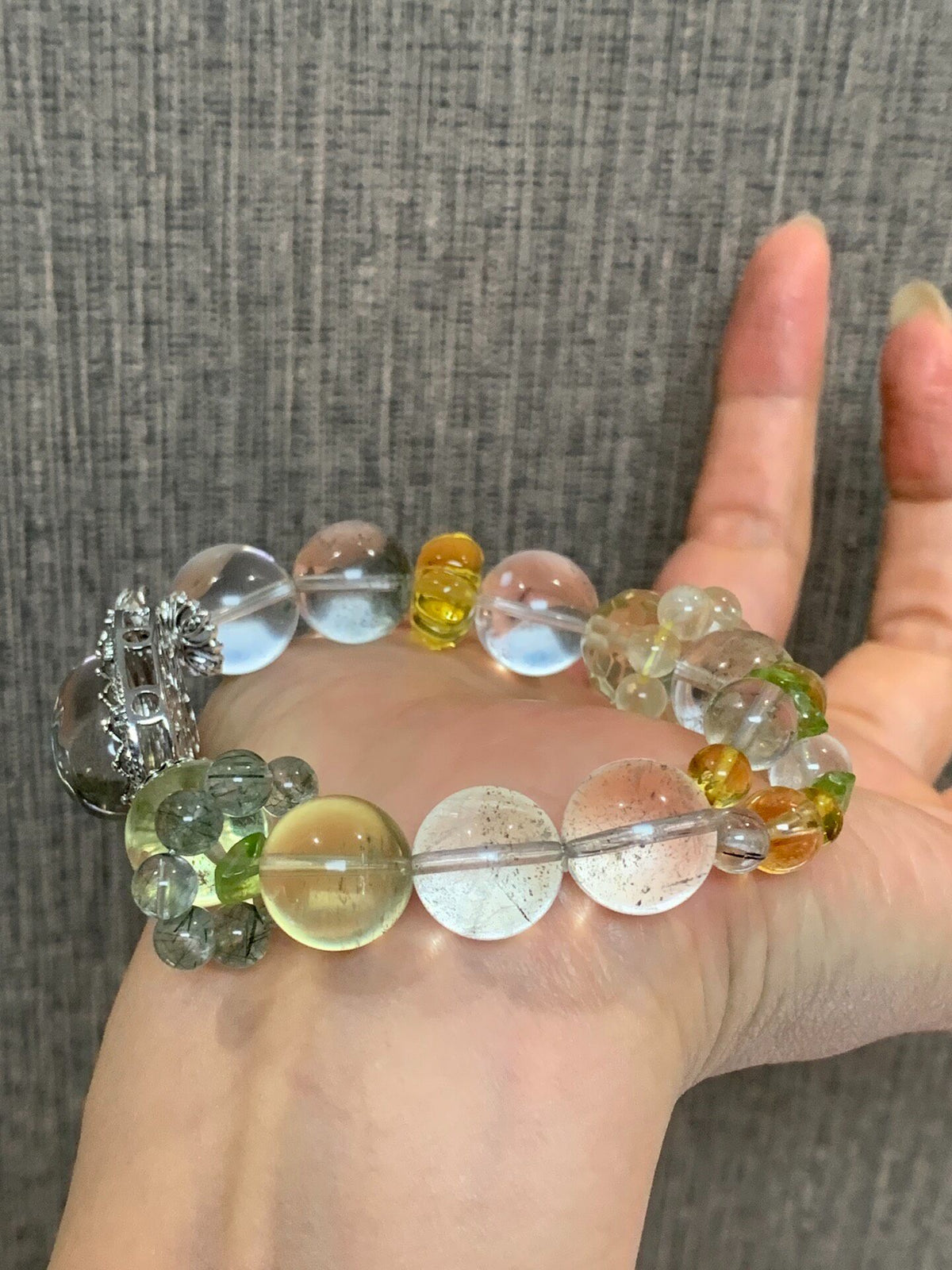 Citrine Green Phantom Quartz Bracelet Silver Filigree